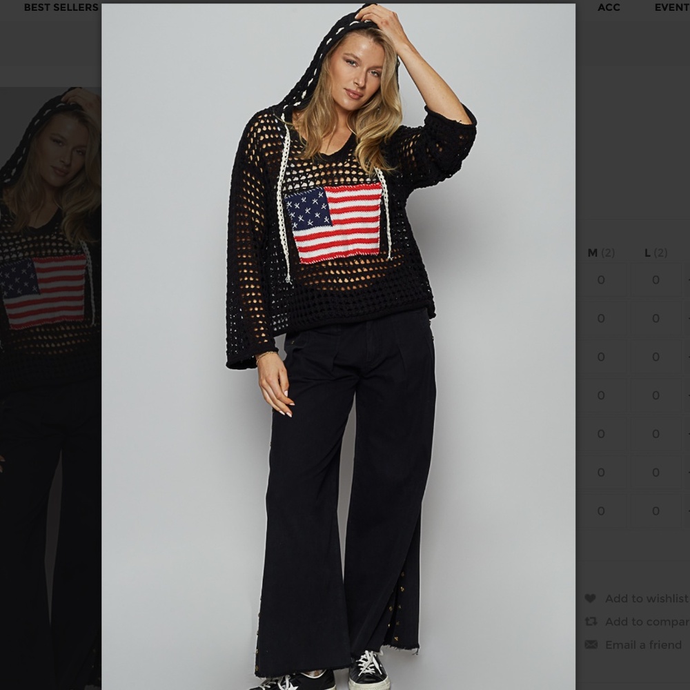 POL “ USA “ POL Open Knit Sweater Hoodie with American Flag SR19 - Picture 5 of 5